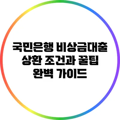 국민은행 비상금대출 상환 조건과 꿀팁 완벽 가이드