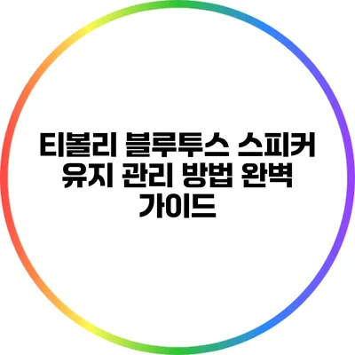 티볼리 블루투스 스피커 유지 관리 방법 완벽 가이드